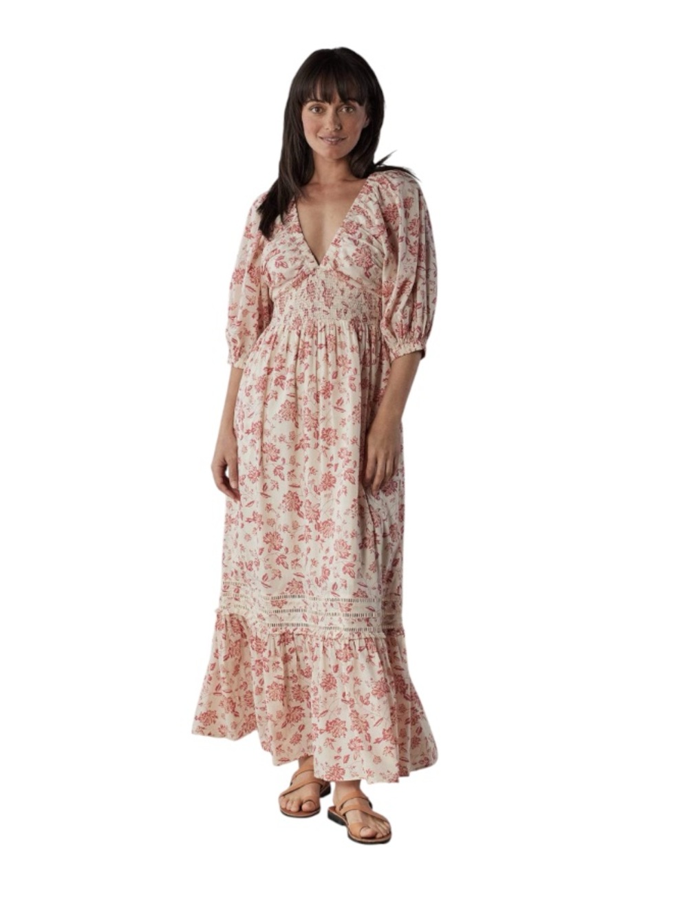 The Normal Brand Isla Maxi Dress Pink and White Print Boho Long Dress Medium